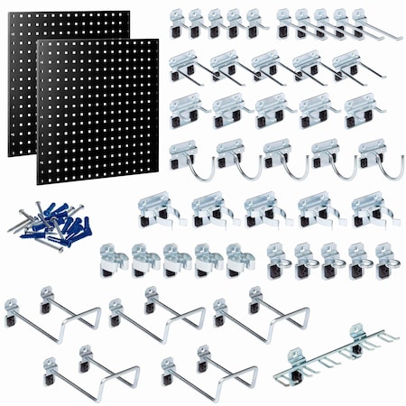Triton Products 46 pc LocHook Assortment W/ (2) 24" W x 24" H Black 18-Gauge Steel Square Hole Pegboards LB1-BKKit